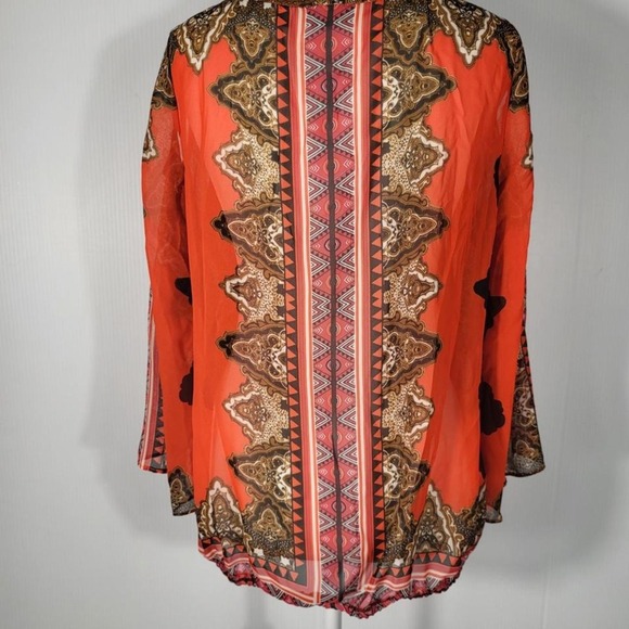 New York & Company Women's Vibrant Orange symmetrical pattern Print Size M - Picture 3 of 8